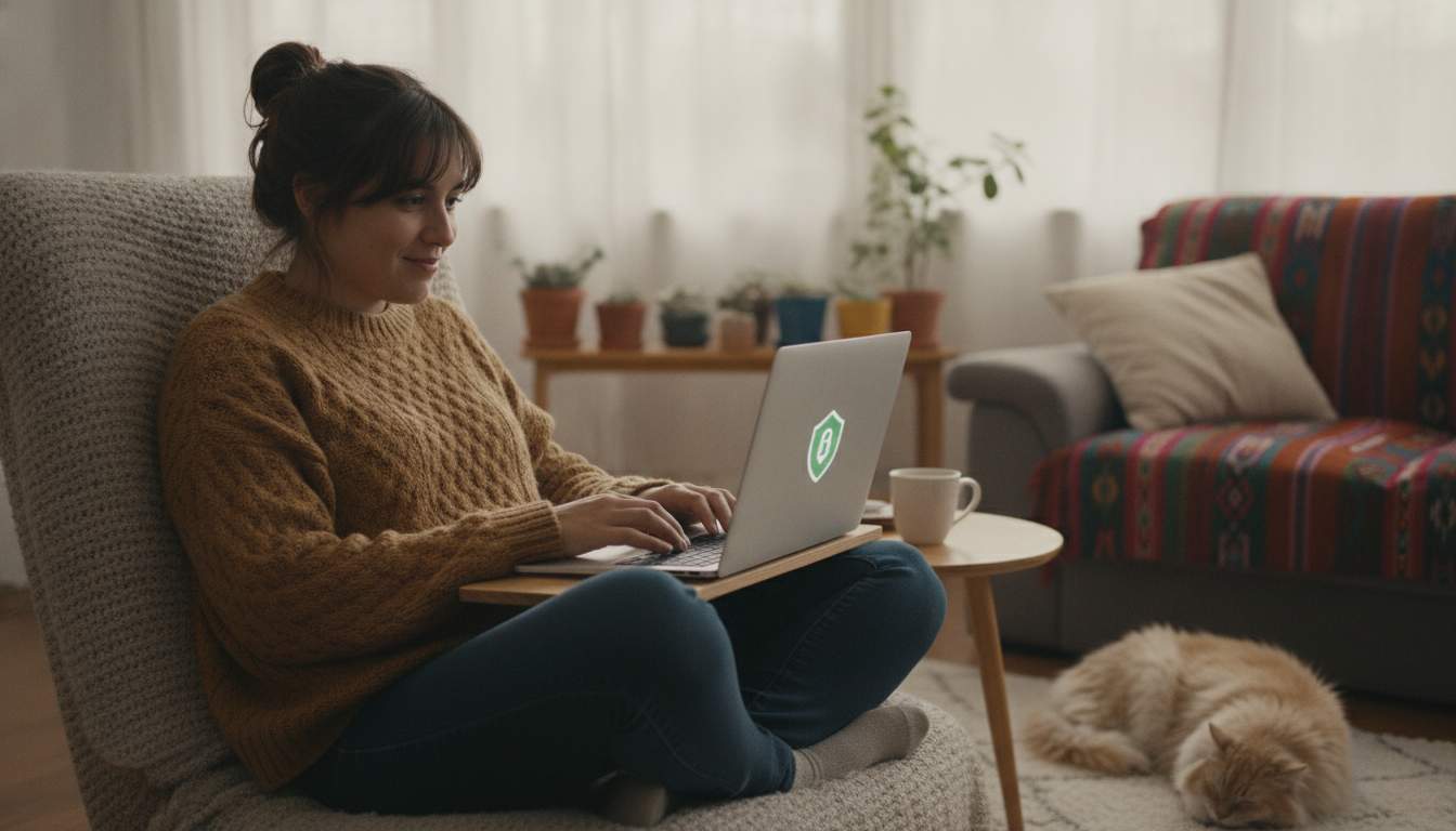 Segurança no Login Imagem de segurança com mulher chilena usando um dispositivo